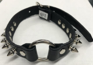 CHOKER - 1 RING WITH SMALL SPIKES BUCKLE ON BLACK LEATHER