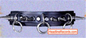 CHOKER - 3 RINGS WITH 8 LONG SPIKES ON BLACK LEATHER