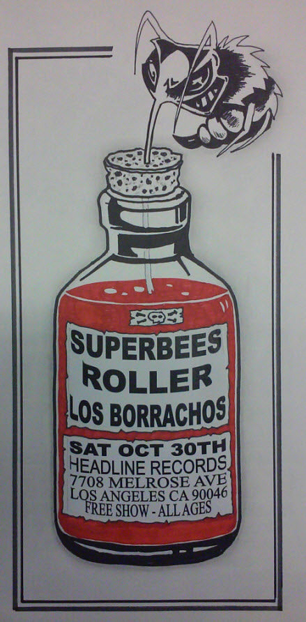 HEADLINE FLYER - SUPERBEES / ROLLER / LOS BORRACHOS (COLOR)
