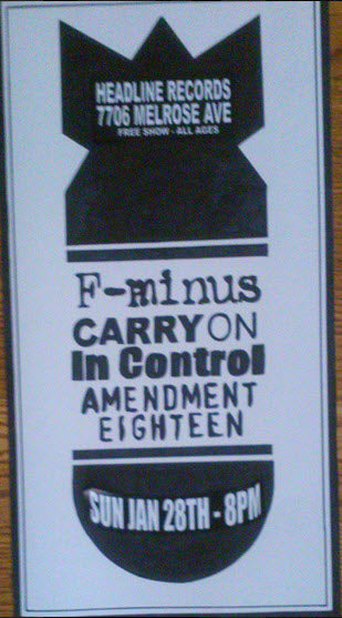 HEADLINE FLYER - F MINUS / CARRY ON / IN CONTROL