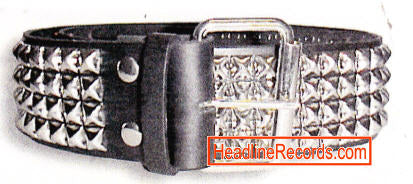 BELT - 4 ROW CHROME PYRAMIDS STUD ON BLACK LEATHER