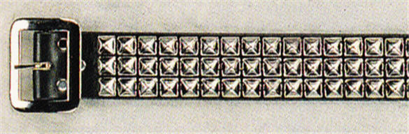 BELT - 3 ROW CHROME PYRAMIDS STUD ON BLACK LEATHER