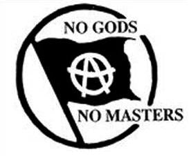 1" BUTTON - NO GODS NO MASTER W/ BLACK FLAG