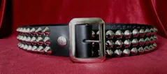 BELT - 3 ROW CHROME CONES STUD ON BLACK LEATHER
