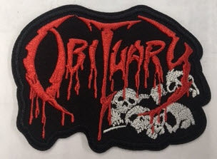 OBITUARY - OBITUARY W/ SKULLS CUT OUT COLOR EMBROIDERED PATCH