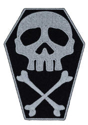 EMBROIDERED PATCH - SKULL CROSS BONES COFFIN