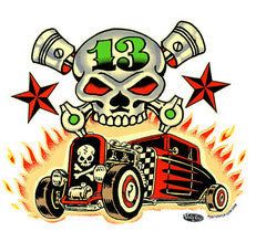 VINCE RAY STICKER - SKULL & HOT ROD STICKER