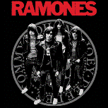 RAMONES - BAND PICTURE AGAINST LOGO 1" BUTTON