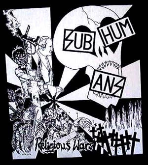 SUBHUMANS - RELIGIOUS WAR WITH SKULL 1" BUTTON