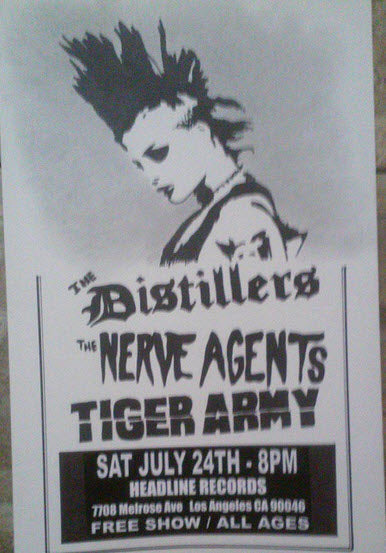 HEADLINE FLYER - DISTILLERS / NERVE AGENTS / TIGER ARMY