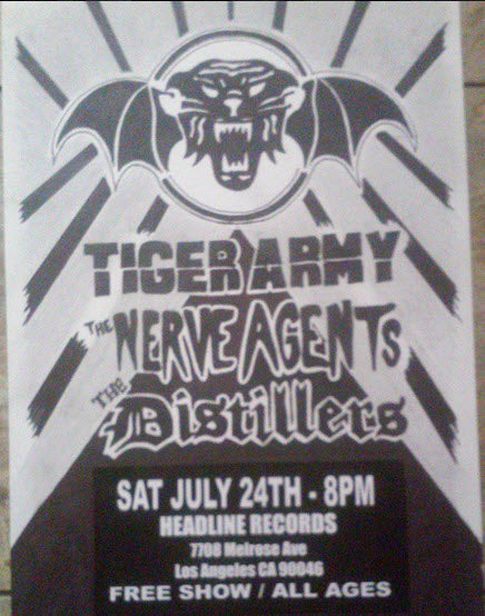 HEADLINE FLYER - TIGER ARMY / NERVE AGENTS / DISTILLERS