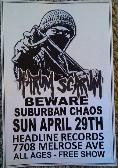 HEADLINE FLYER - HARUM SCARUM / BEWARE / SUBURBAN CHAOS