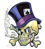 PIZZ STICKER - TOP HAT SKULL STICKER