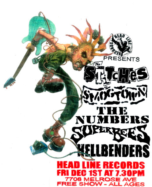 HEADLINE FLYER - STITCHES / SMOGTOWN / SUPERBEES / HELLBENDERS