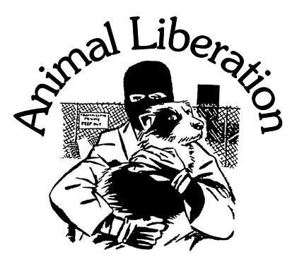 1" BUTTON - ANIMAL LIBERATION W/ DOG + MAN