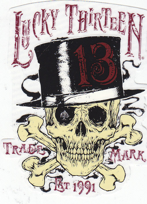 LUCKY 13 STICKER - SKULL W/ HAT STICKER