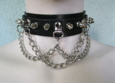 CHOKER -  SMALL SPIKES WITH CHAIN ON BLACK LEATHER
