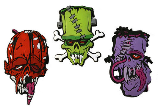 PIN BADGE - 3 RUBBER TOXIC TOONS UGLY HEADS (SET)