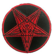 EMBROIDERED PATCH - SATANIC CIRCLE SHINY RED PENTAGRAM