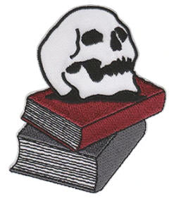 EMBROIDERED PATCH - SKULL ON BOOKS