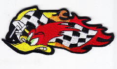 EMBROIDERED PATCH - WOODPECKER WITH RACING FLAG PATCH