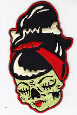 EMBROIDERED PATCH - ZOMBETTIE HEAD WITH RED RIBBON PATCH