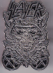 SLAYER - SKULL WITH 2 PENTAGRAM METAL PIN